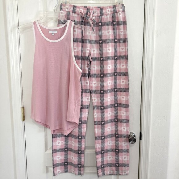 PJ Salvage Plaid Hearts Flannel Pajamas 2 PC Tank Top & Pants Lounge Size XL NEW - Picture 1 of 8